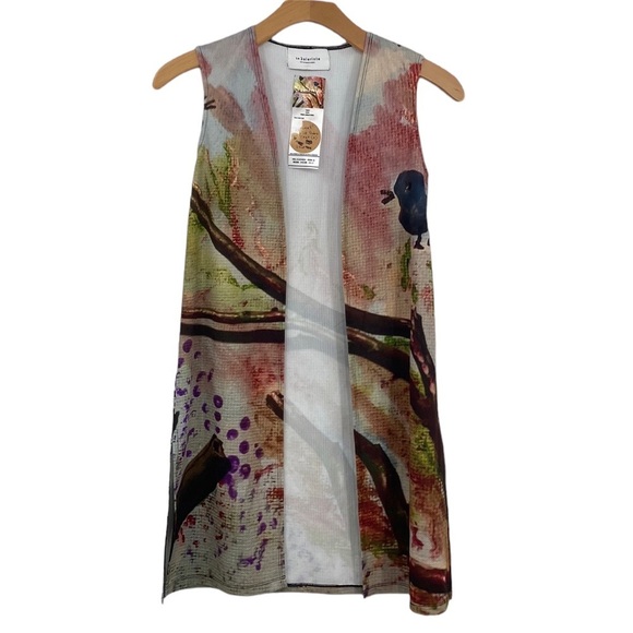 Le Galeriste Tweet Vest Cardigan Wearable Art Women Small Pink Purple Sleeveless - Picture 1 of 12